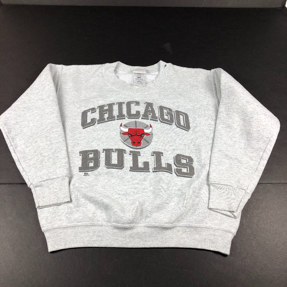 VTG 90s Pro Player Chicago Bulls Sweatshirt Youth Large Grey Big Logo Crewneck